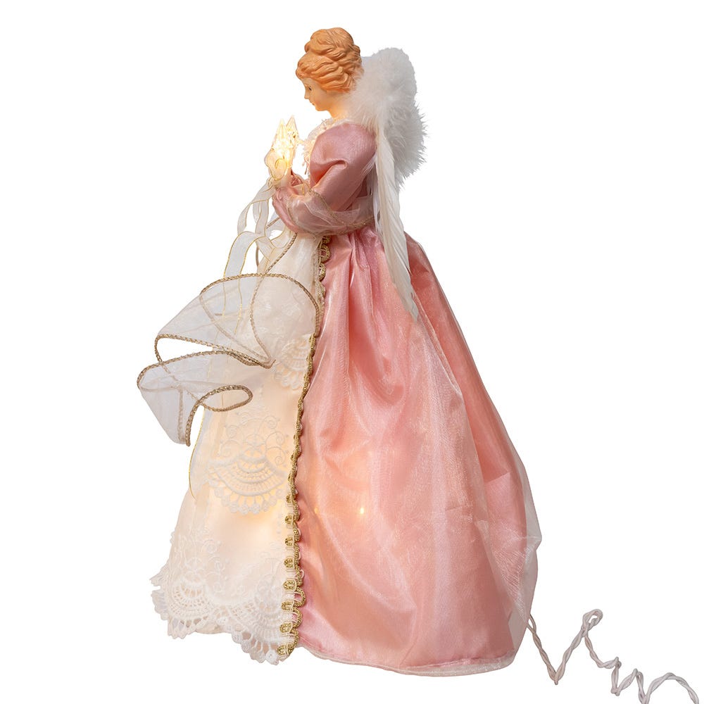 Kurt Adler 14-Inch UL 10-Light Pink and Ivory Angel Tree Topper